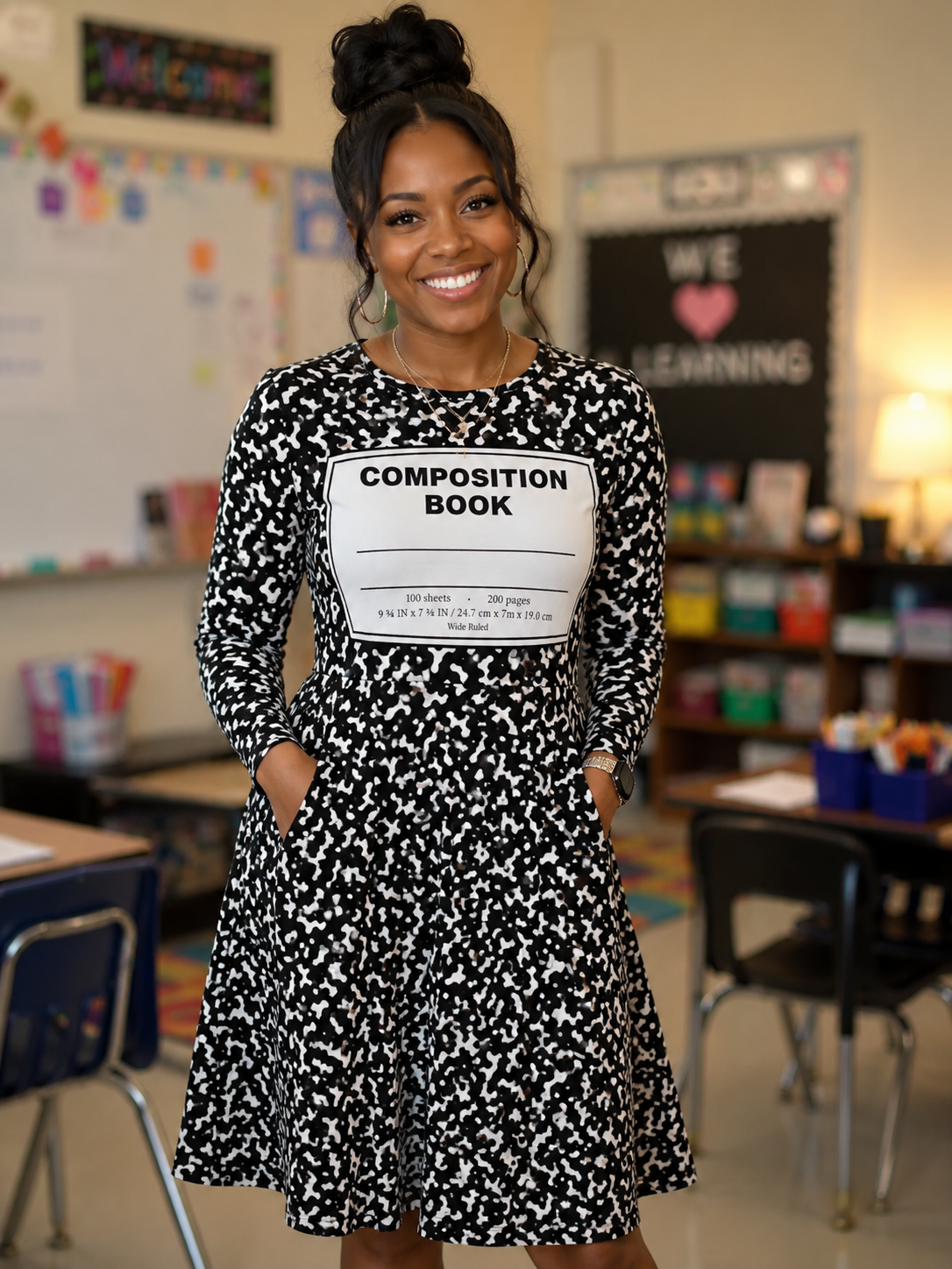 Composition Notebook Dress- Long Sleeve